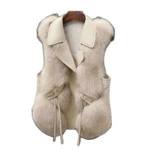 Women's Fur Faux Fur Autumn Faux Leather Fur Coats and Jackets Women High Quality Elegant Fluffy Jacket Vest Buckle Short Coat Luxury Outerwear 231122