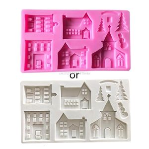 Baking Moulds Fondant Mold Christmas Tree Ice Snow Baking Mold Chocolate Silicone Mold House Castle Cake Decorations House Resin Mold 230421