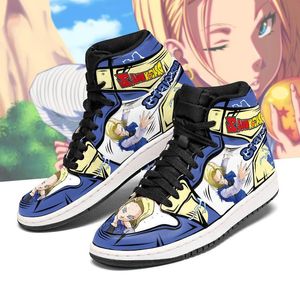 Moda Homens Mulheres Anime Vestido Sapatos Android 18 J1 Running Sneakers Itália Originais Highs Tops Manga Couro Designer Personalizado Animes Tênis Atlético Sapatos Caixa UE 36-48