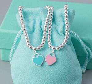 S925 sterling silver plated love heart designer beads bracelet bangle lovely blue pink red hearts pendant tennis beaded bracelets jewerlry for women girl