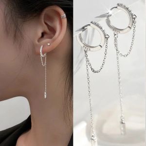 Örhängen för kvinnor Silverfärg Tassel Round Bead Long Drop Earring för personlig Hip Hop Trend Cubic Zircon Tassel örhängen