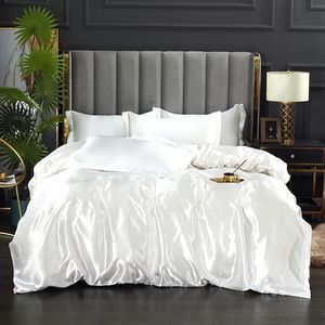 Sängkläder set Mulberry Silk Set With Däcke Cover Bed Sheet Pudow Case Luxury Satin Bedlese Solid Color King Queen Full Twin Size 230422