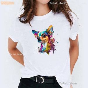 レディースTシャツカラフルなチワワ/ボクサー犬/ヨークシャーテリア/ドイツの羊飼い/ダックスフントプリントシャツ女性カワイイ犬愛好家Tシャツフェム