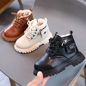 Boots Fashion Children Autumn Winter Plus Cotton Snow Warm Boys Leather Ankle Baby Girls Casual Shoes 231122