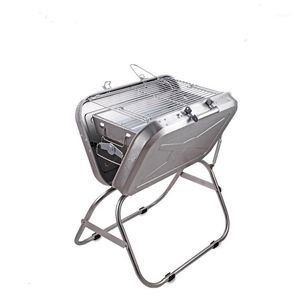 Outdoor BBQ Grill Portable Barbecue Suitcase Grill Stainless Steel Folding1270q