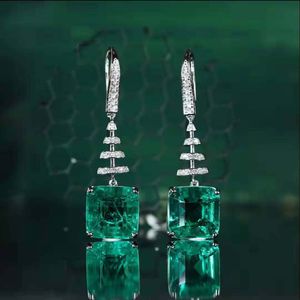 Vintage Lab Emerald Dangle Earring 925 Sterling silver Diamond Party Wedding Drop Earrings for Women Bridal Engagement Gift