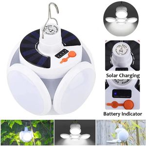 LED Bulb Solar Camping Lantern Outdoor Waterproof Emergency USB Cable Rechargeable Folding Light Lamps Garden Lighting