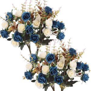 Christmas Decorations 12 Heads Rose Artificial Flowers Fake Two color with Stems Faux Roses Flower Bouquets Home Wedding Party Decor 231122