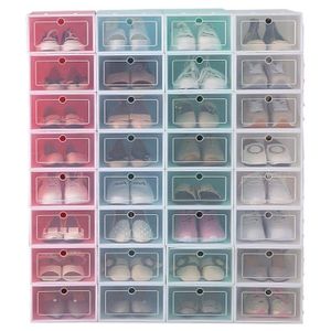 Clear plastic shoe storage box Thickened flip drawer Dustproof Sneaker Organizer High Heels Boxes Candy Color Stackable Shoes Container Qlbq