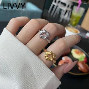 Klusterringar livvy mode oregelbundet konkav-konvex yta ihålig geometrisk justerbar ring för kvinnor par unika design smycken gåva