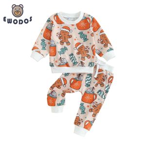 Clothing Sets EWODOS Toddler Baby Kid's Christmas Pants Sets Outfits Christmas Candy Print Crew Neck Sweatshirt and Pants Set Kids 2 PCS Suits 231122