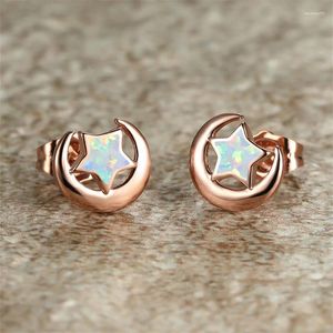 Studörhängen Dainty Moon Star for Women Silver Rose Gold Color Blue White Fire Opal Bridal Engagement Wedding Jewelry
