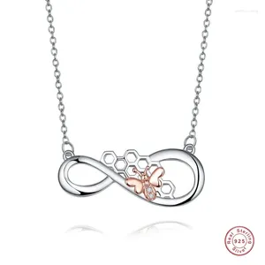 Hängen Rose Bee Honeycomb Infinity Halsbandsmycken Kvinnor 925 Sterling Silver Zircon Pendant