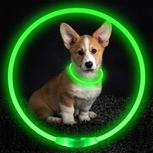 犬の首輪がペットの点滅襟USB充電式の輝くネックレス安全襟の夜間散歩電動犬襟ネオン230422のために襟を照らす