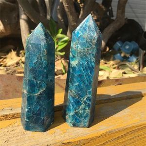 2 pezzi Bacchetta di cristallo di apatite blu naturale pietra cristallo singolo punto per la guarigione T200117333y