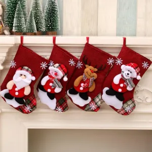 Nuove calze natalizie in lino Ornamenti per alberi di Natale Babbo Natale Alce Plaid Calzini caramelle Borse Decorazioni natalizie Borsa regali
