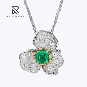 Rochime Lab Grown Smeraldo Collana con petali tridimensionali Sterling Sier Placcato in oro 5A Gioielli con zirconi per le donne