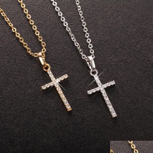 Pendant Necklaces Fashion Female Cross Pendants Drop Gold Black Color Crystal Jesus Pendant Necklace Jewelry For Men/Women Wholesale D Dhj8M