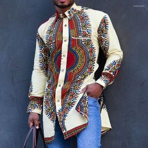 Camicie casual da uomo 2023 Stile Uomo Abbigliamento Africa Moda Gioventù Monopetto Cardigan Girocollo Manica lunga Stampa Primavera