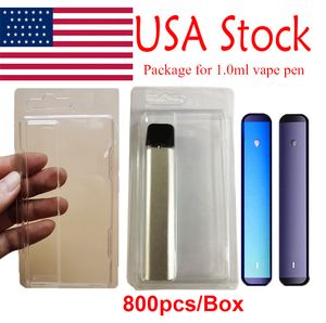 USA Stock Vape Pen Packaging Blister Pack Cases 1 ML Clear PVC Hanger Vaporizer Atomizers Package Plastic Clamshell Case E Cigaretter 800 st en låda