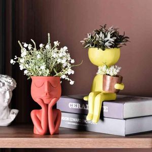 Moda personagem retrato vaso de flores resina suculentas planta pote abstrato rosto humano vaso de flores casa desktop decoração ornamento 22410