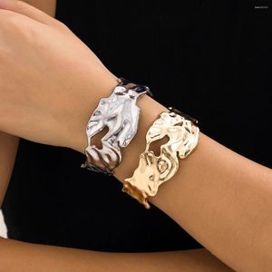 Bangle Salircon Gothic Irregular Liquid Metal Bracelet Punk Gold Color Open Cuff For Women Aesthetic Statement Jewelry