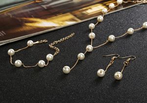 Pendant Necklaces Korean Jewelry Sweet OL Elegant Pearl Simple Temperament Necklace Earrings Bracelet Set Women For