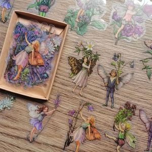 Hediye Sargısı 45pcs/Box Elf Peri Kelebek Pet Etiketleri Vintage Çiçek Scrapbook El Hesap Günlüğü için Kendinden Yapışkan Süslemeleri