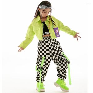 Scene Wear Fashion Girls Clothy Jacket Checkered Pants Long Sleeves Kids Hip Hop Costume Jazz Dance Kpop Outfit BL9562