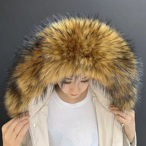 Scarves Faux Raccoon Fur Scarf Winter Hood Fur Decor Shawl Multicolor Fake Fur Scarf Winter Coat Fur Collar 231121