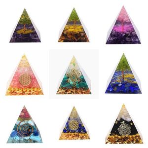 Tree of Life Orgone Pyramid Decor Amethyst Peridot Healing Crystal Energy Generator Orgonite Protect Meditation Tool Hjeuv