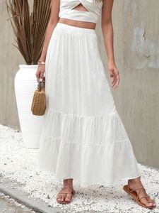 Skirts Summer Beach White Pleated Skirt Women Party Long Maxi Skirt Female Ruffle High Waist Loose A-line Skirts For Women 230422