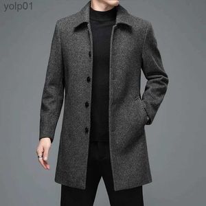 Men's Wool Blends High Quality Mens Winter Jackets and Coats Business Casual Woolen Jackets Coats Long Overcoat Men Turn Down Collar Wool BlendsL231122