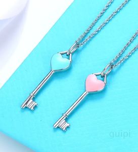 versilbertes Pärchen-Kreuz-Kette-Halsband, blau-rosa Herz, Glücks-Halskette, Halsschmuck, Geschenk