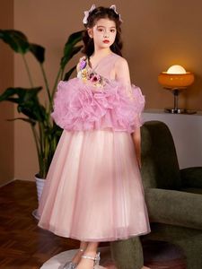 2023 Flower Girl Dress for wedding 3D flowers Children First holy Communion Dress Princess Tulle Ball Gown Wedding birthday Party Dress 2-14 Years pageant gown