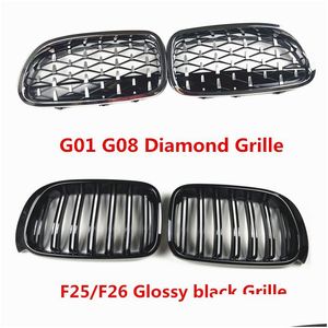 Grilles 2 Stück Auto Styling F25 F26 Black Abs Front Niere Doppellattengrill Grills für G01 G08 X3 Diamond Racing Drop Lieferung Mobil Dhi32