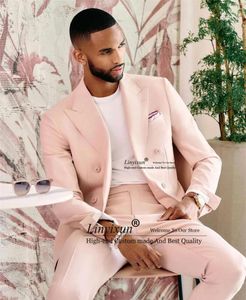 Herren Anzüge Blazer Mode Rosa Hochzeit Für Männer Slim Fit Bräutigam Smoking 2 Stück Jacke Hosen Set Herren Prom Party Blazer Terno MasculinoMe