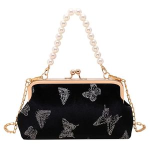 Evening Bags Clutch Evening Bag Female Butterfly Velvet Luxury Party Handbag Ladies Black Pearl Hand Bags for Women Trend Shell Bag 231122