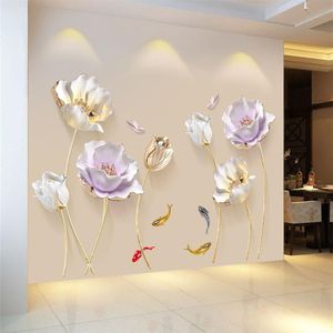 Stile cinese Fiore 3D Carta da parati Adesivi murali Soggiorno Camera da letto Bagno Decorazioni per la casa Decorazione Poster Elegante263x