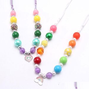 Pendant Necklaces Fashion Colorf Beads Baby Bubblegum Necklace Diy Rainbow Heart Pendant For Kid Children Rope Chain Jewelry Drop Deli Dhxc1