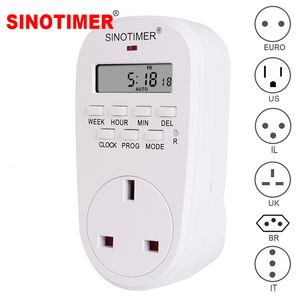 Zamanlayıcılar AB UK US US BR Plug Dijital Haftalık Programlanabilir Elektrik Duvar Eklentisi Güç Soketi Zamanlayıcı Anahtar Çıkış Zaman Saati 220V 110V AC 230422