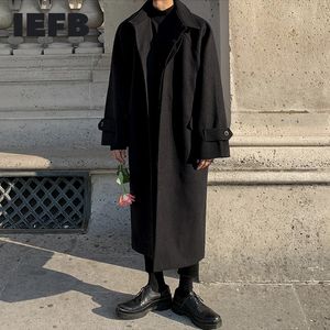 Męskie mieszanki wełny IEFB męskie wełniane i mieszanki męskie wełnowo -mieszanki długi płaszcz w stylu koreańskim modzie zagęszona luźna płaszcz pojedynczy piersi 9Y8453 231122