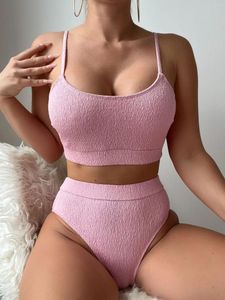 Women's Swimwear Sexy Wrinkled Padded High Waist Bikini Female Swimsuit Women Two-pieces Set Bather Bathing Suit Swim Lady