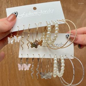 Hoop Earrings 17KM Trendy Gold Silver Color Butterfly Set For Women Snake Pearl Resin Brincos Party Jewelry