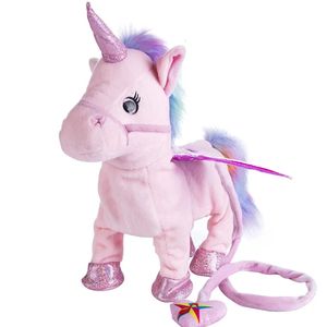 Baby Music Sound Toys Electric Walking Singing Unicorn Plush Toy Stuffed Animal Pegasus 35cm för barn Julklappar 231215
