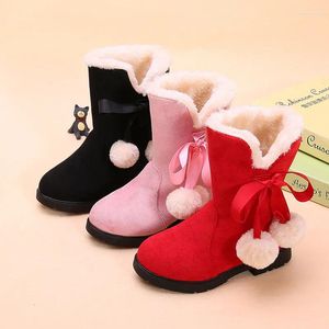 Boots 2023 Winter Girls Warm Plush Children Snow Kids Princess Cotton Shoes Pink Red Black 4 5 6 7 8 9 10 11 12 13T