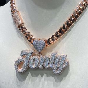 Colar moissanite hip hop moissante jóias de luxo feminino personalizado gelado nome pingente colar 925 prata cubana corrente colar em ouro rosa