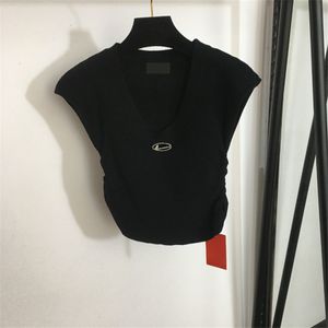 Maglietta da donna lavorata a maglia Lettera sul busto Design Donna Top T-shirt Maglioni a pieghe a vita sottile senza maniche primaverili