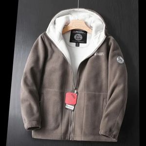 Men Blends Winter Warm Hooded Fleece Jacket Pockets Solid Casual Color Polar Cold Proof Thickened Overcoat Plus Size Outwear 231123