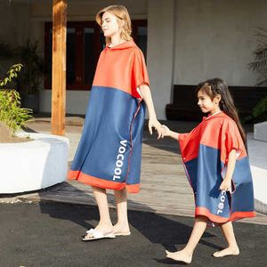 Handduk Children's Bath Handduk Cape Parent-Child Beach Bathrobe Ultrafine Fiber Parent-Child Snabbtorkning Byt badrock överdimensionerade strandhanddukar